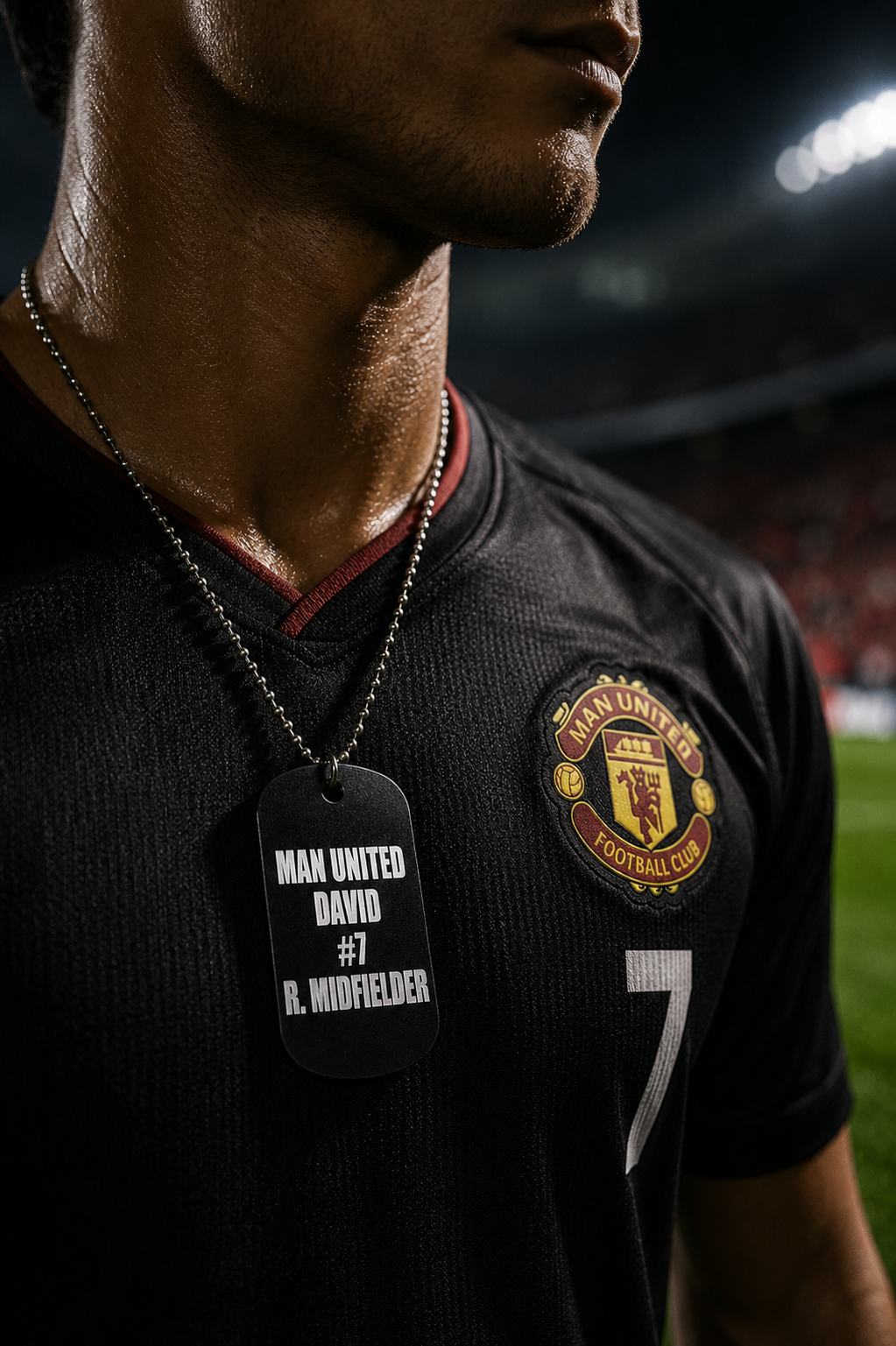 Soccer player wearing a personalised tag