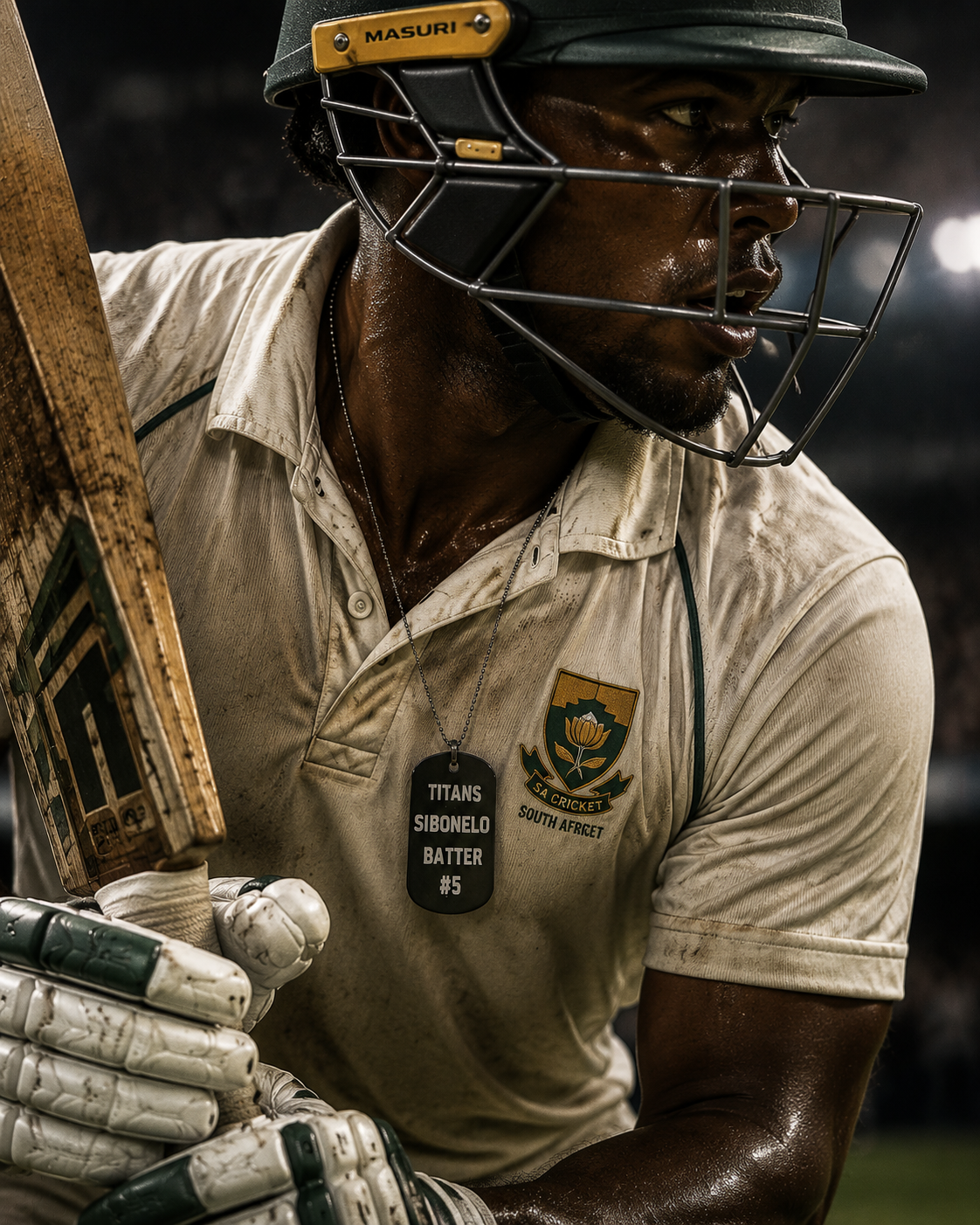 Cricket player wearing a personalised tag