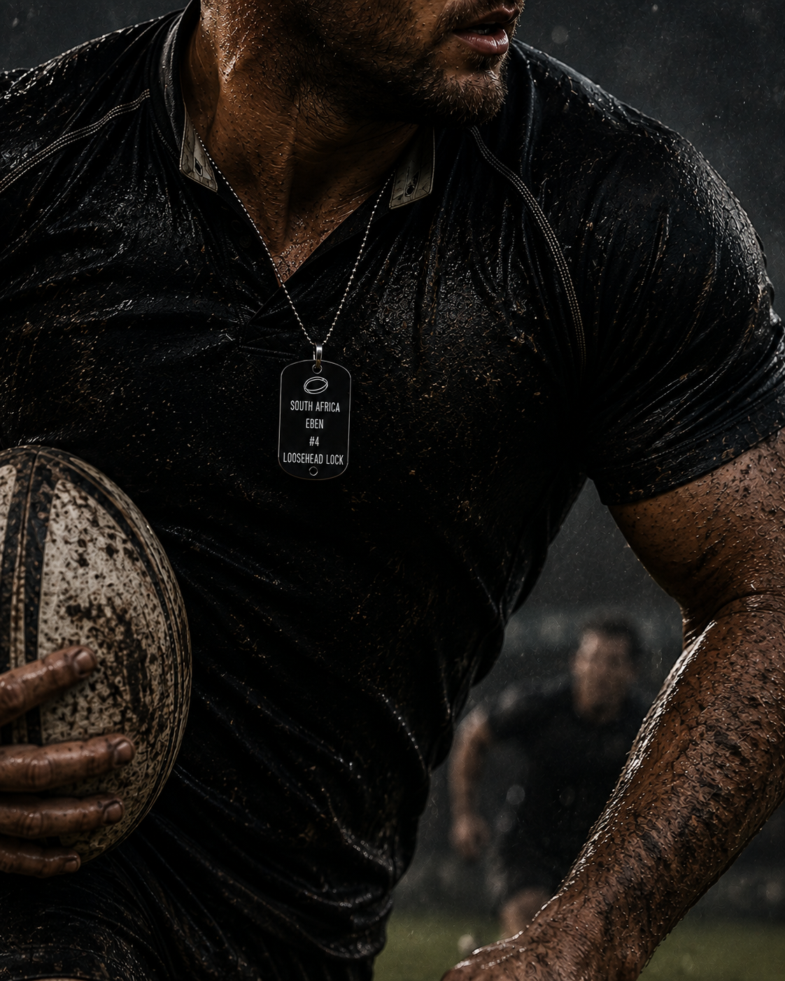 Rugby player wearing a personalised tag
