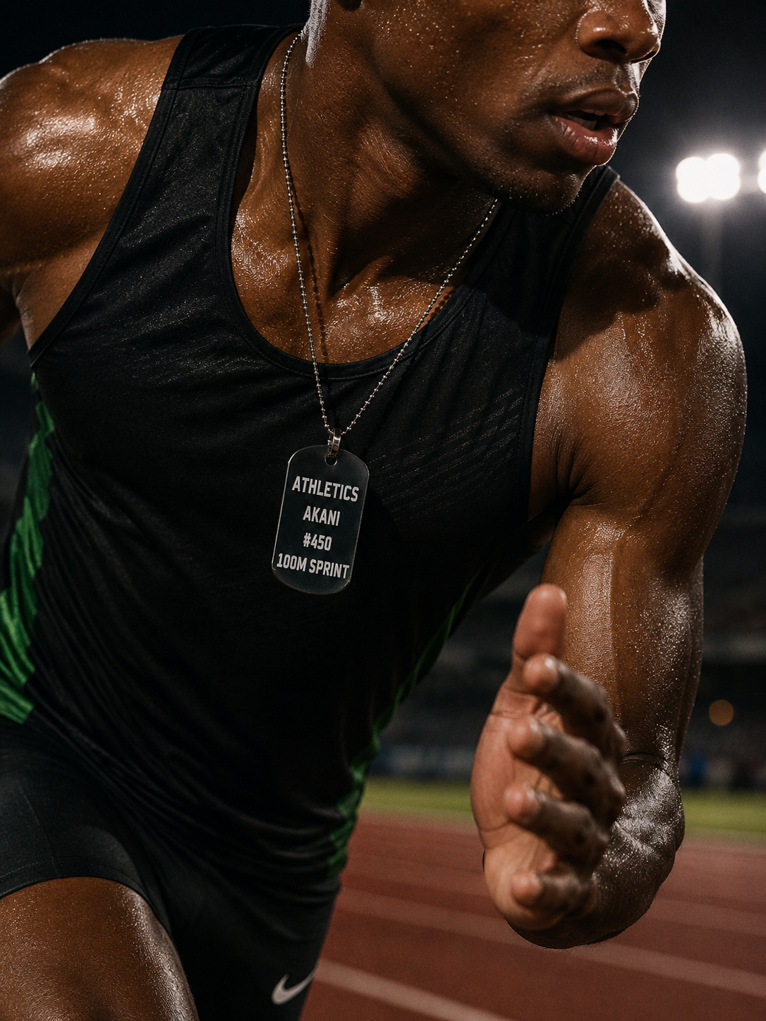 Sprinter wearing a personalised tag